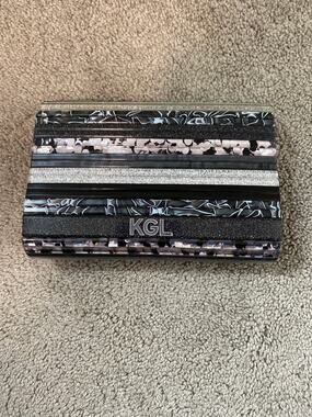 New Karl Lagerfeld Paris Acrylic Stripe Clutch Black Silver Glitter KGL